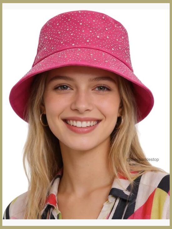 Sparkly Rhinestone Bucket Hat, Adjustable Sun Hat with UPF 20
